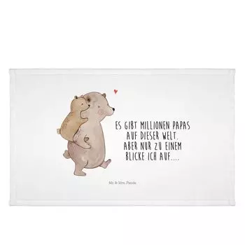 Гостевое полотенце Mr. & Mrs. Panda Papa Bear — белое — подарок, брат, детское полотенце, дедушка, дядя, спортивное полотенце, сын, папа, махровая ткань, лучший папа в мире, образец для подражания, гостевое полотенце, белый