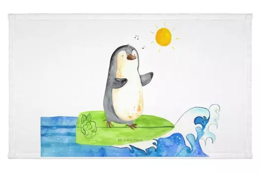 Гостевое полотенце Mr. & Mrs. Panda Penguin Surfer - белый - подарок, спортивное полотенце, серфинг, дорожное полотенце, детское полотенце, катание на волнах, гостевое полотенце, мотивированное, Португалия