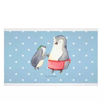 Гостевое полотенце Mr. & Mrs. Panda пингвин с ребенком - синяя пастель - подарок, гостевое полотенце, спортивное полотенце, маме, маме, на день рождения, пингвины, мамочка, детское полотенце, бабушка, белый