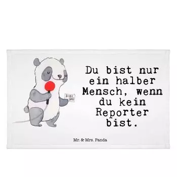 Гостевое полотенце Mr. & Mrs. Panda Reporter Heart — белое — подарок, обучение, спортивное полотенце, компания, дорожное полотенце, работа, дарение, гостевое полотенце, детское полотенце, махровая ткань, белый