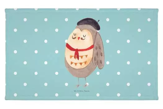 Гостевое полотенце Mr. & Mrs. Panda Сова Франция — Бирюзовая пастель — Подарок, берет, гостевое полотенце, La vie est belle, Happy, Say Beautiful, Сова, дорожное полотенце, hibou, белый