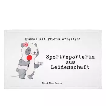Гостевое полотенце Mr. & Mrs. Panda Sports Reporter Passion — белый — подарок, юбилей, благодарность, детское полотенце, спортивное полотенце, дорожное полотенце, махровая ткань, гостевое полотенце