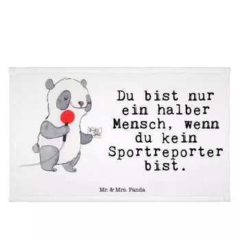 Гостевое полотенце Mr. & Mrs. Panda Sports Reporter Heart — белое — подарок, дарение, коллега, махровая ткань, спортивное полотенце, гостевое полотенце, детское полотенце, дорожное полотенце, спасибо, белый
