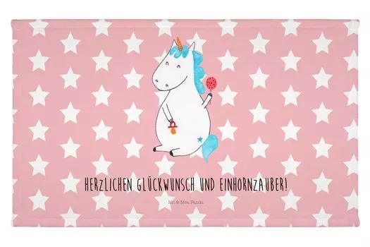 Гостевое полотенце Mr. & Mrs. Panda Unicorn Baby — красная пастель — подарок, Пегас, потомство, гостевое полотенце, единороги, детское счастье, украшение в виде единорога, дорожное полотенце, единорог, махровая ткань, белый