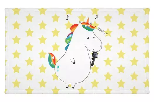 Гостевое полотенце Mr. & Mrs. Panda Unicorn Singer - белое - подарок, Пегас, фестиваль, единорог, дискотека, украшение в виде единорога, единороги, махровая ткань, дорожное полотенце, детское полотенце, белый