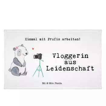 Гостевое полотенце Mr. & Mrs. Panda Vlogger Passion — белое — подарок, прощание, махровая ткань, дорожное полотенце, гостевое полотенце, коллега, спортивное полотенце, обучение, компания, белый