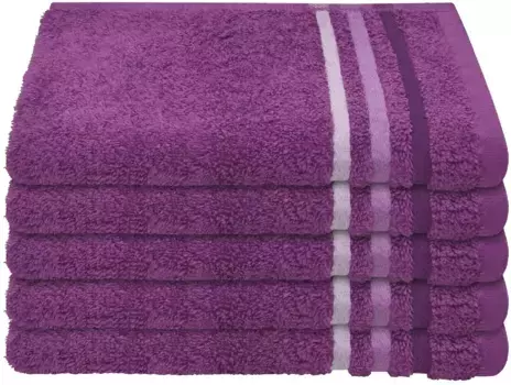 Гостевые полотенца Schiesser "Skyline Color из 100% хлопка с элегантной полосатой каймой", (набор, 5 шт.), MADE IN GREEN by OEKO-TEX 30х50 см (5 шт.), цвет Violett
