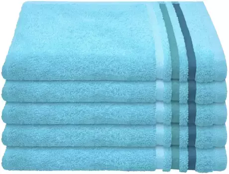 Гостевые полотенца Schiesser "Skyline Color из 100% хлопка с элегантной полосатой каймой", (набор, 5 шт.), MADE IN GREEN by OEKO-TEX 30х50 см (5 шт.), бирюзовый