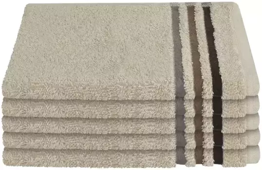 Гостевые полотенца Schiesser "Skyline Color из 100% хлопка с элегантной полосатой каймой", (набор, 5 шт.), MADE IN GREEN by OEKO-TEX 30х50 см (5 шт.), цвет Sand