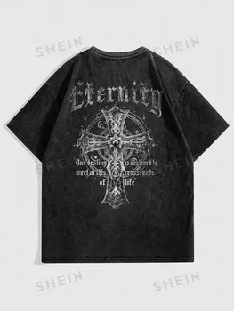 Goth Футболка с коротким рукавом, брюки и надписи, ретро-рисунок для Хэллоуина, школа Romwe, черный