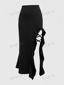 Goth Женская юбка, рюши, разрез по краю Romwe, черный