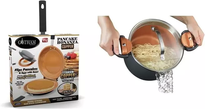 GOTHAM STEEL Двухсторонняя кастрюля и набор универсальной кастрюли для макарон на 5 литров | Медная сковорода с антипригарным покрытием, легко переворачиваемая кастрюля и кастрюля для макарон с сетчатой крышкой, Graphite
