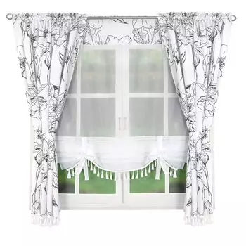 Готовая штора цветы бахрома 410х160 Штора ГОЛОС, черный Drapella, темно-серый