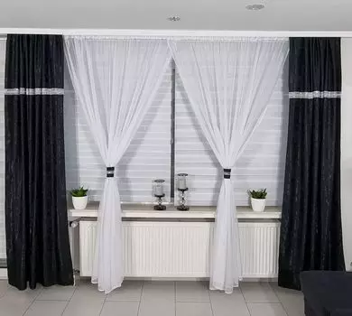 Готовая штора, портьера, вуаль-подзор, темно-коричневый. Gardinen by Justyna, черный