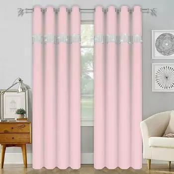 Готовая штора со стразами циркония, гардина, 145см х 250см - светло-серый Inox Trade, розовый