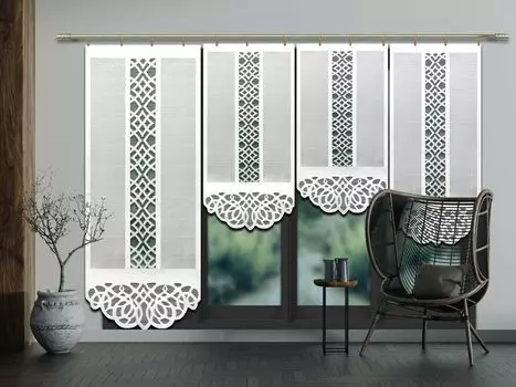 Готовая штора, занавеска, панно с цирконием, серебряная тесьма, белая, 300х150 см. Inox Trade, белый