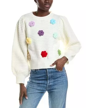 Gracia Цветочный вязаный крючком свитер, белый