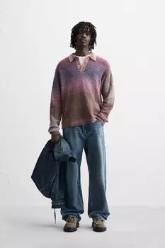 Градиентная трикотажная футболка поло ZARA, розовые