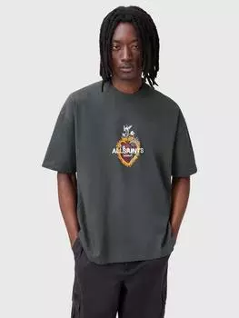 Графическая футболка с коротким рукавом oversize-кроя из органического хлопка с сердечным рисунком AllSaints, цвет Washed Black