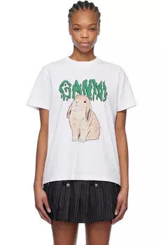 Графическая футболка с кроликом Ganni, белый