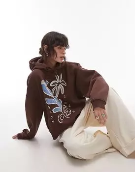 Графическая толстовка большого размера темно-коричневого цвета Topshop