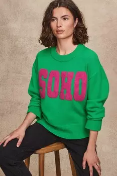 Графический слоган Soho Crew, вязаный джемпер Next, зеленый