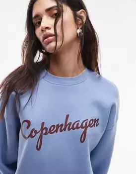 Графический свитшот Copenhagen свободного кроя синего цвета Topshop