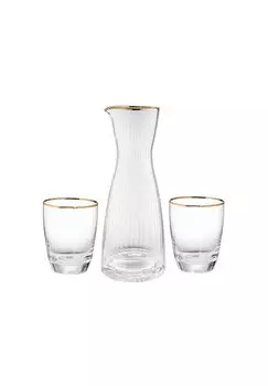Графин GOLDEN TWENTIES с 2 стаканами с золотой оправой и бороздками BUTLERS, прозрачный