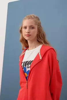 Гранатовый спортивный кардиган на молнии с капюшоном ALL DAY