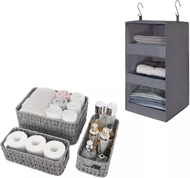 GRANNY SAYS Набор из 1 подвесного органайзера и 3 плетеных корзин для хранения