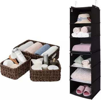 GRANNY SAYS Набор из 1 подвесного органайзера для полок и 3 плетеных корзин для хранения вещей