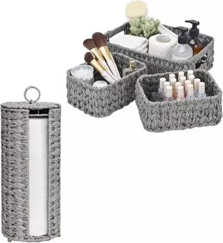 GRANNY SAYS Набор из 1 упаковки держателей для туалетной бумаги с местом для хранения и 3 плетеных корзин для хранения на полках
