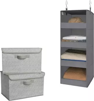 GRANNY SAYS Набор из 2 больших корзин для хранения с крышками и 1 подвесного органайзера для шкафа для спальни