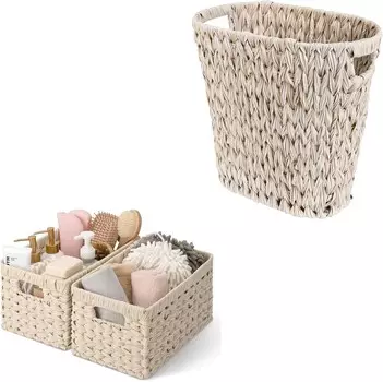 GRANNY SAYS Набор из 2 плетеных корзин для хранения вещей и 1 упаковки овальной плетеной корзины для мусора с ручками