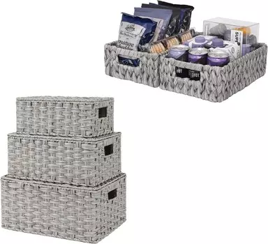 GRANNY SAYS Набор из 3 плетеных корзин с крышками и 2 плетеных корзин с полками