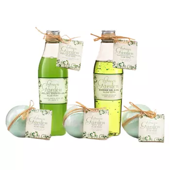 Green Garden Aloe Vera набор: пена для ванны, 400 мл + гель для душа, 250 мл + соль для ванны, 600 г + шарик для ванны, 3x100 г
