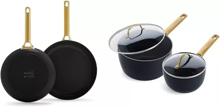 Green Сковорода Reserve с твердым анодированным здоровым керамическим антипригарным покрытием Набор сковородок диаметром 10 и 12 дюймов и резервная сковорода с твердым анодированным здоровым керамическим антипригарным покрытием GreenPan