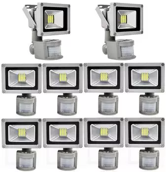 Greenmigo 10x 20W SMD прожектор с детектором движения, холодный белый IP65, водонепроницаемый светодиодный светильник, настенный светильник, прожектор, прожектор, светодиодный садовый светильник, уличная сталь, черный