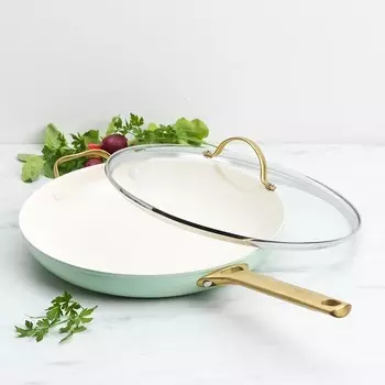 GreenPan Reserve Керамическая сковорода с антипригарным покрытием, 12 дюймов, с крышкой, зеленый