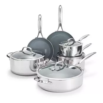 GreenPan Valencia Pro из нержавеющей стали, набор посуды из 10 предметов, серый