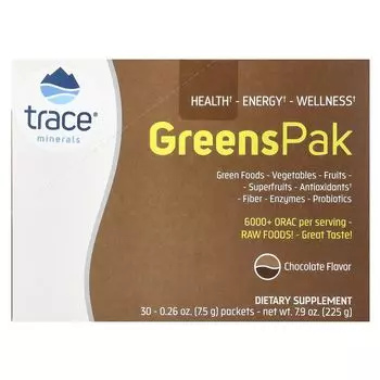 Greens Pak, шоколад, 30 пакетов по 0,26 унции (7,5 г) каждый Trace Minerals