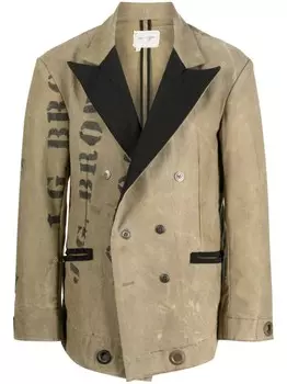 Greg Lauren двубортное пальто с принтом, коричневый