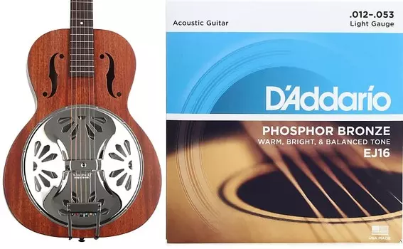 Gretsch G9200 Boxcar с круглым грифом, резонатор из красного дерева, накладка на гриф из натурального падаука, струны для акустической гитары D'Addario EJ16 из фосфорной бронзы, свет 0,012–0,053 Gretsch + D'Addario 2715013521=1 EJ16=1