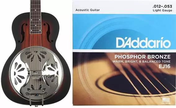 Gretsch G9230 Bobtail Square-neck Body Resonator из красного дерева - 2-цветная накладка на гриф Sunburst Padauk со струнами D'Addario EJ16 из фосфорной бронзы для акустической гитары
