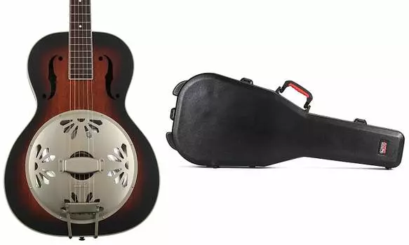 Gretsch G9240 Alligator Mahogany Round Neck Resonator - 2-цветная накладка на гриф Sunburst Padauk в комплекте с формованным футляром для гитары Gator ATA - с защелками TSA для классических гитар
