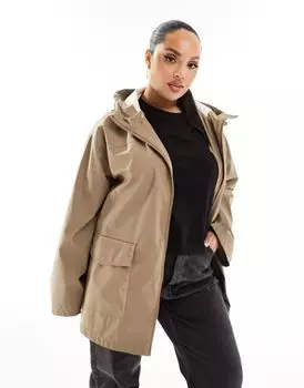 Грибно-коричневый прорезиненный плащ ASOS DESIGN Curve
