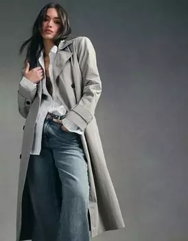 Грибно-коричневый тренч с подчеркнутыми плечами ASOS