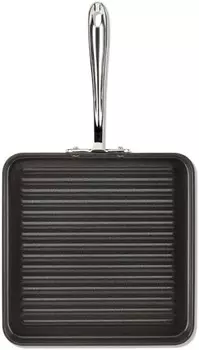 Гриль All-Clad HA1 с твердым анодированным антипригарным покрытием, 11x11 дюймов, можно использовать в духовке, 350F, кастрюли и сковородки, черная посуда, Black