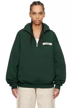 Гро-греновый свитшот с молнией и воротником-стойкой Jacquemus, зеленый