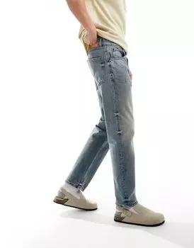 Грязно-синие винтажные джинсы прямого кроя Pull&Bear
